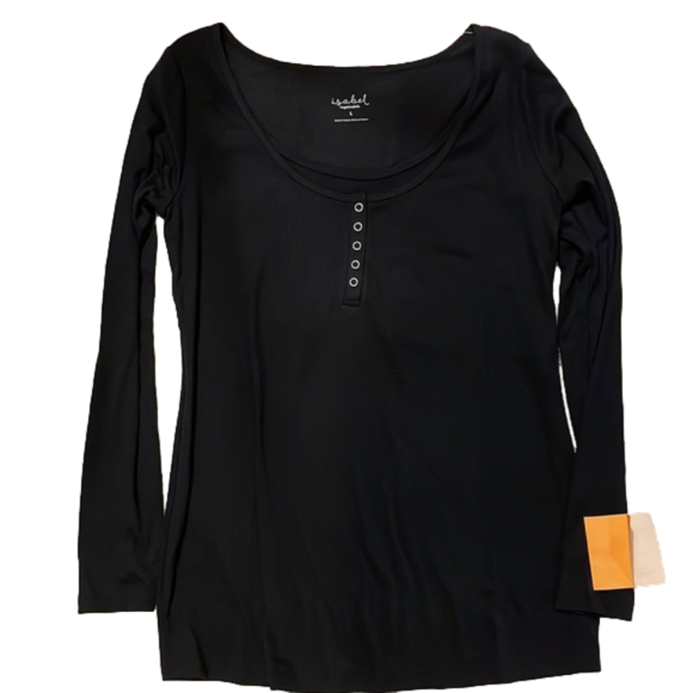 Isabel Maternity by Ingrid & Isabel Long Sleeve Nursing Henley black Shirt L NWT